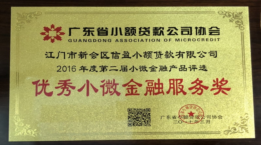 廣東省優(yōu)秀小微金融服務獎2016年